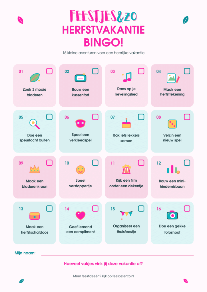 herfstvakantie bingo feestjes en zo kleur