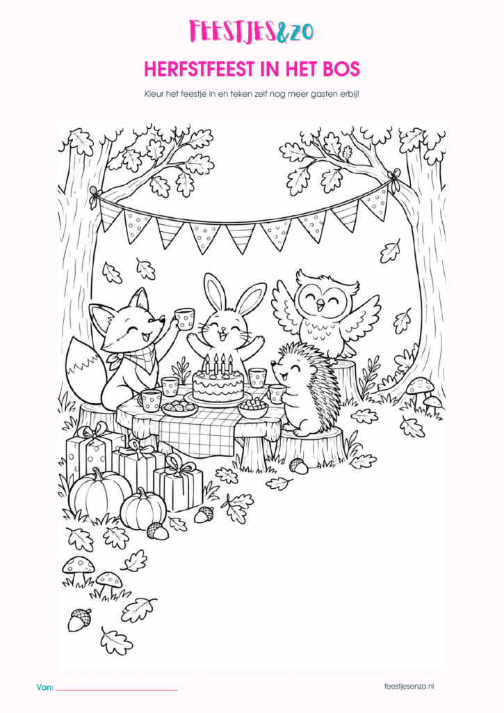 kleurplaat herfstfeest in het bos feestjes en zo